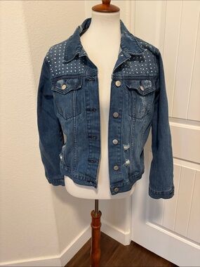 Tinseltown Studded Blue Denim Jacket - Women